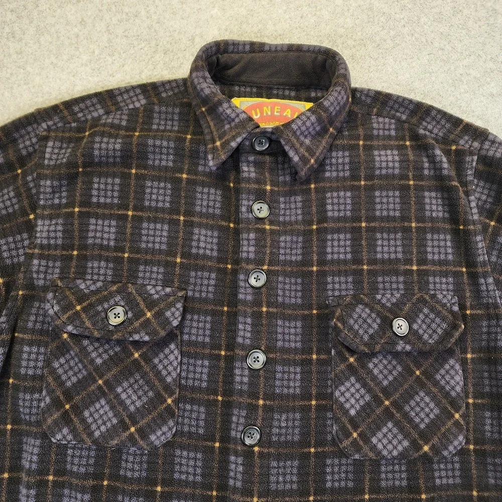Juneau‎ Fleece Flannel Button Up Shirt Plaid Mens Medium Gray Black Yellow - Picture 3 of 8
